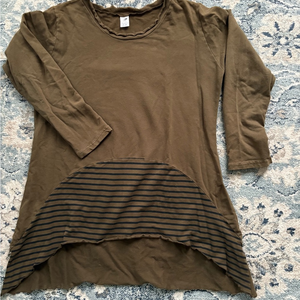 Casual Dark Olive Tunic with black stripes. Sz XL